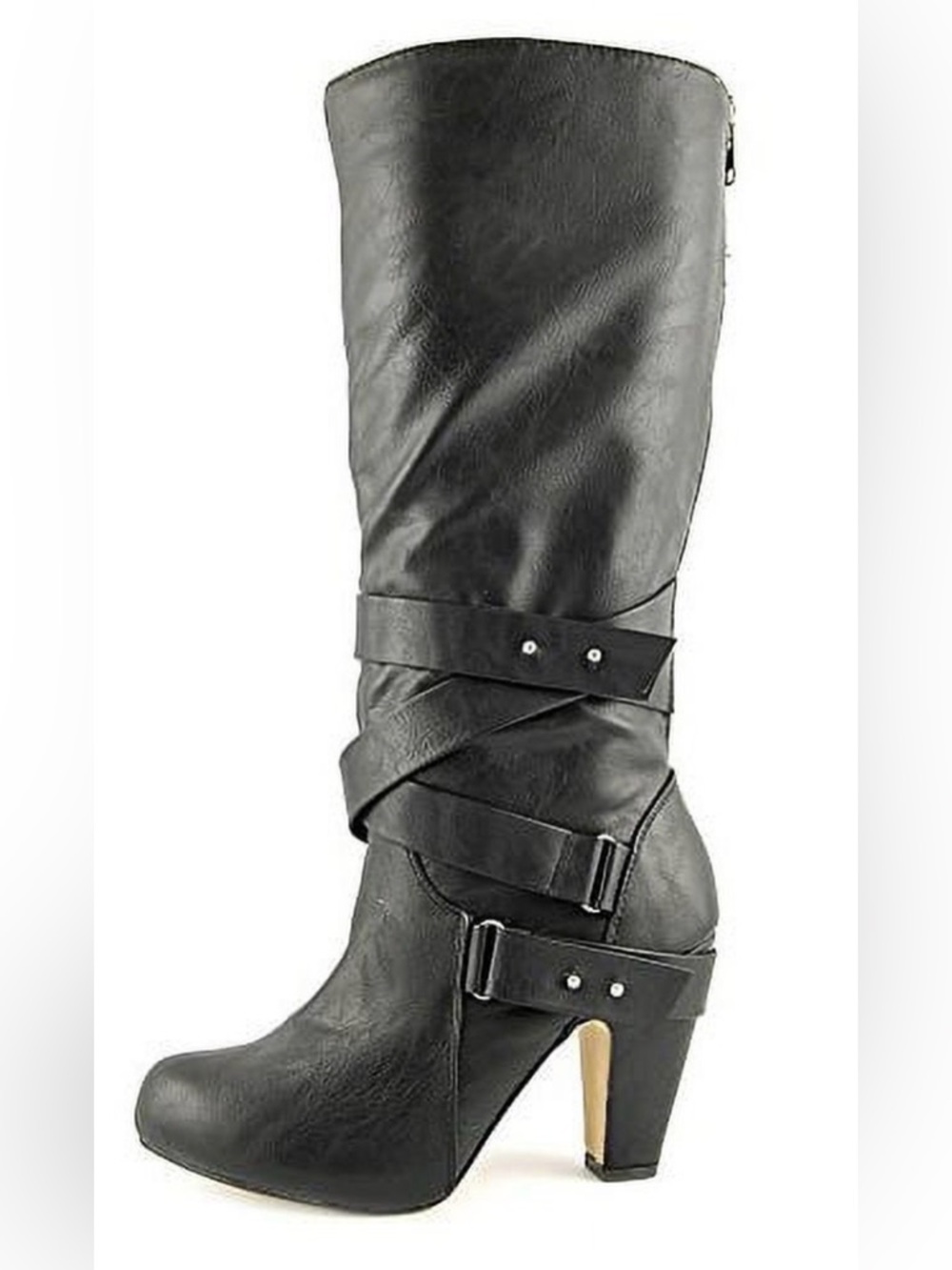 Madden Girl Black Wrap-Strap Knee Boot with Block Heel